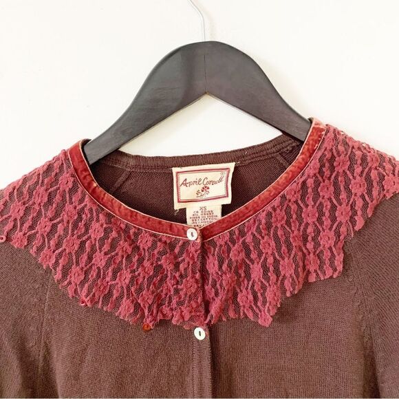April Cornell Brown Burgundy Lace Buttoned Cardigan Sweater - Picture 3 of 7